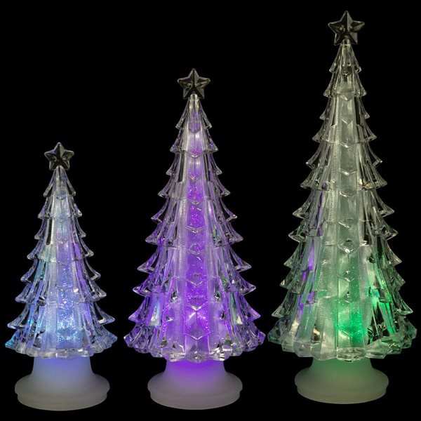 LED Lighted Color Changing Acrylic Christmas Tree Decorations - 8.5-in - Set of 3