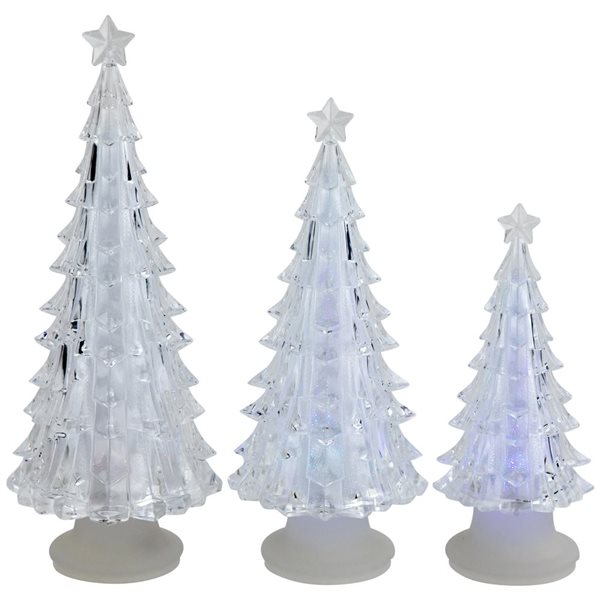 LED Lighted Color Changing Acrylic Christmas Tree Decorations - 8.5-in - Set of 3