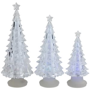 LED Lighted Color Changing Acrylic Christmas Tree Decorations - 8.5-in - Set of 3