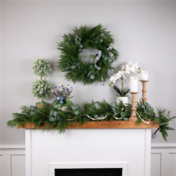 Eucalyptus and Mixed Pine Artificial Christmas Wreath - 24-in - Unlit