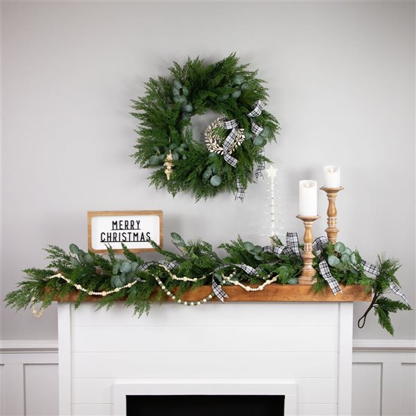 Eucalyptus and Mixed Pine Artificial Christmas Wreath - 24-in - Unlit