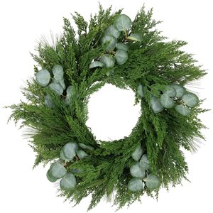 Eucalyptus and Mixed Pine Artificial Christmas Wreath - 24-in - Unlit