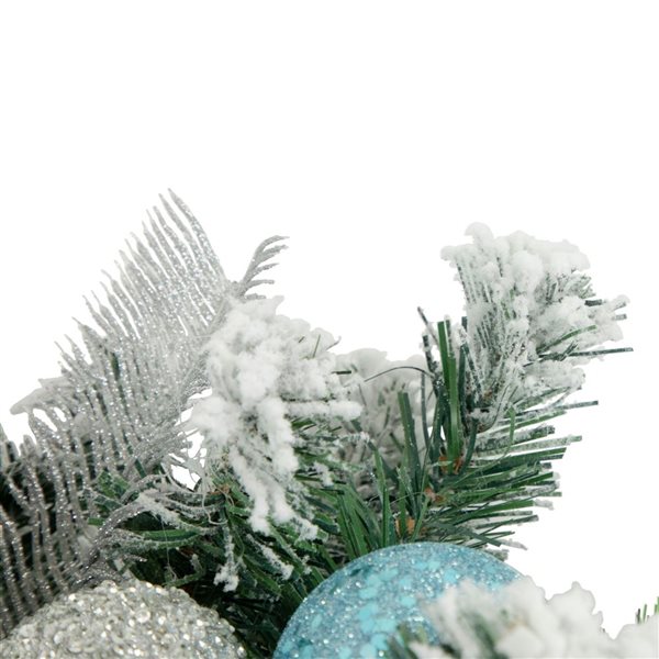 Flocked Pine with Teal and Silver Ornaments Artificial Christmas Wreath - 24-in - Unlit