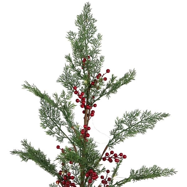 Pre-Lit Berries and Pine Artificial Potted Christmas Tree - 3-ft - Warm White LED Lights