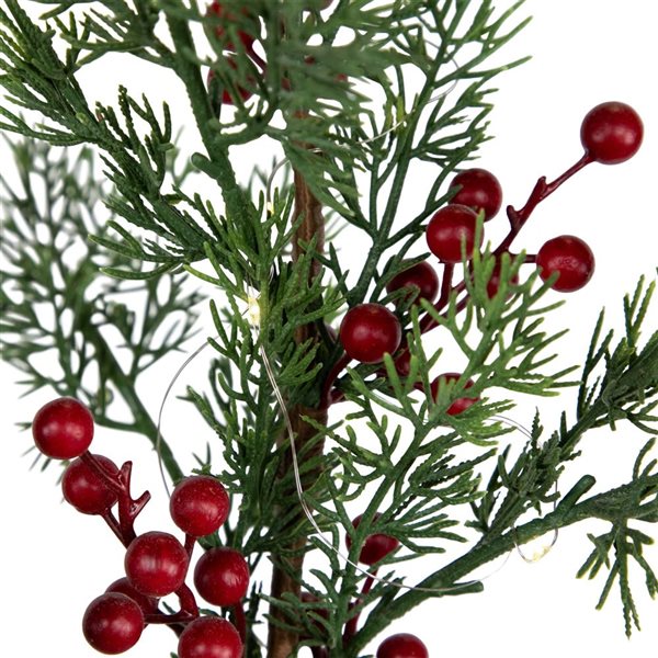 Pre-Lit Berries and Pine Artificial Potted Christmas Tree - 3-ft - Warm White LED Lights