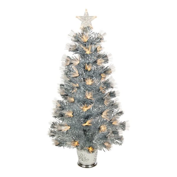 3-ft Pre-Lit Silver Fiber Optic Artificial Christmas Tree  Warm White Lights