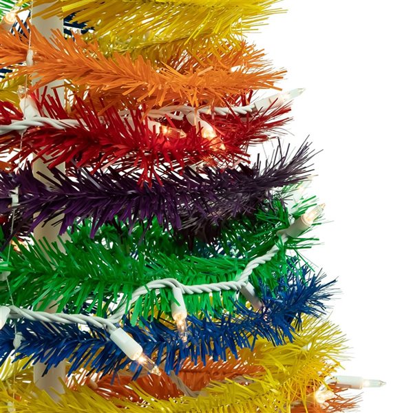 4-ft Pre-Lit Rainbow Tinsel Pop-Up Artificial Christmas Tree  Clear Lights