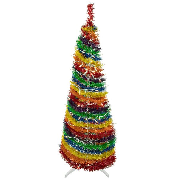 4-ft Pre-Lit Rainbow Tinsel Pop-Up Artificial Christmas Tree  Clear Lights