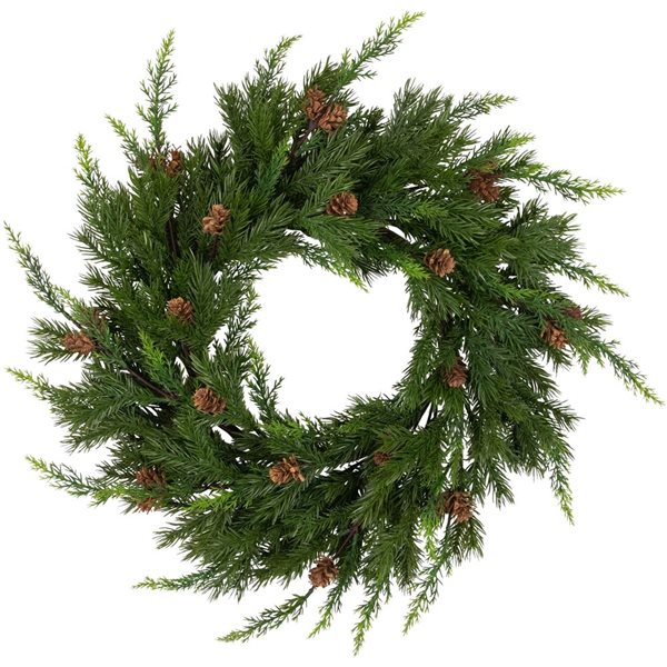 Cypress and Pine Cone Artificial Christmas Wreath  24-in - Unlit