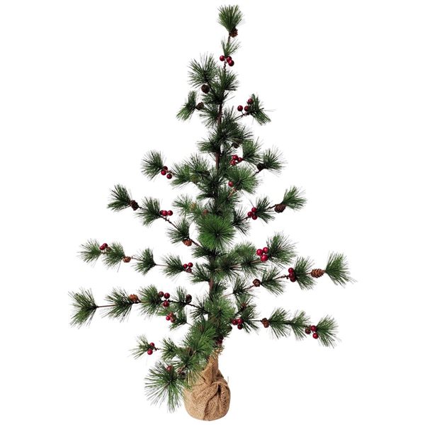 35.25-in  Winter Berry Pine Tree with Pine Cones in Jute Base Christmas Decoration