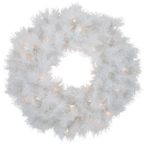 Pre-Lit White Alaskan Pine Artificial Christmas Wreath 24-in - Warm White LED Lights