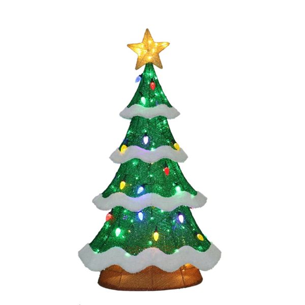 Lighted Christmas Tree Outdoor Yard Decoration - 48-in - Green - Multi-Color LED