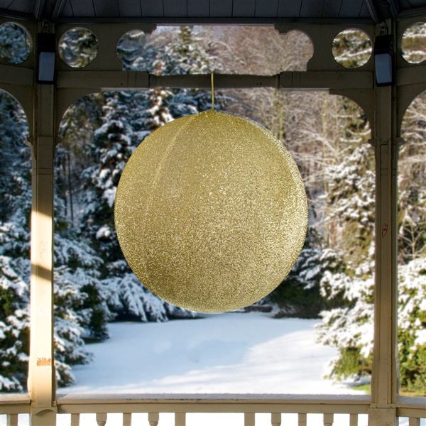 19.5-in Gold Tinsel Inflatable Christmas Ball Ornament Outdoor Decoration