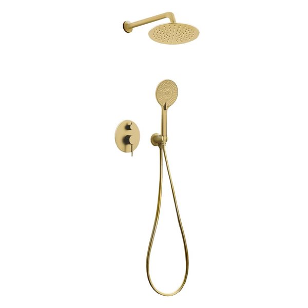 Jade Bath Tavira Brushed Gold Wall-Mount Shower System with 3-Spray Hand Shower