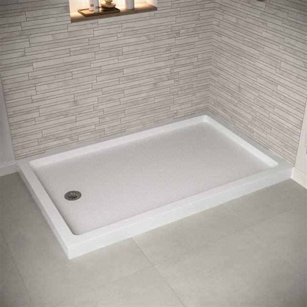 Streamline 60-in x 36-in Glossy White Acrylic Corner Shower Base with Left Hand Drain and ABS Drain Included