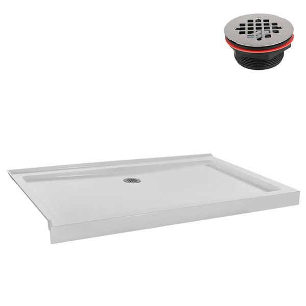 Streamline 60-in x 36-in Glossy White Acrylic Corner Shower Base Right Hand Drain and ABS Drain Included