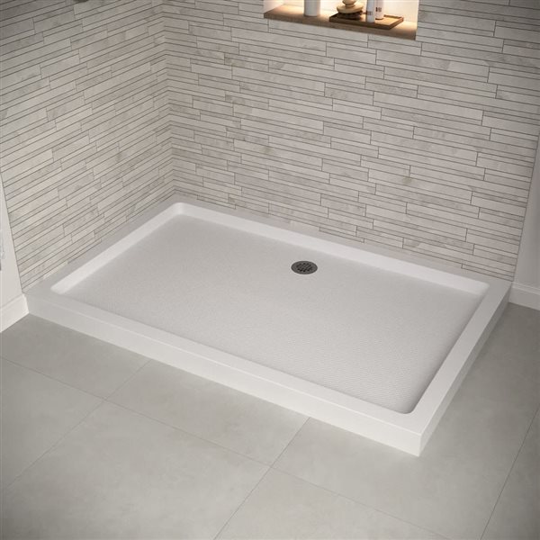 Streamline 60-in x 36-in Glossy White Acrylic Corner Shower Base Right Hand Drain and ABS Drain Included