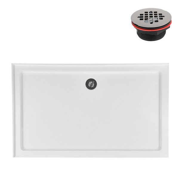 Streamline 60-in x 36-in Glossy White Acrylic Corner Shower Base Right Hand Drain and ABS Drain Included