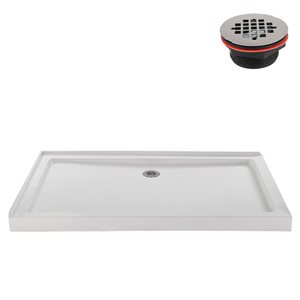 Streamline 60-in x 36-in Glossy White Acrylic Corner Shower Base Right Hand Drain and ABS Drain Included