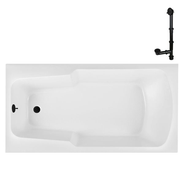 Streamline 60-in x 32-in Glossy White Acrylic Soaking Drop-In Bathtub with Matte Black External Drain