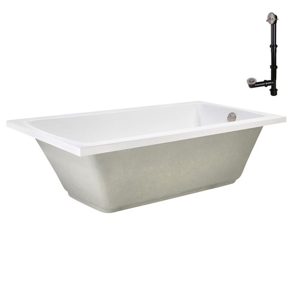 Streamline 66-in x 34-in Glossy White Acrylic Soaking Drop-In Bathtub in with Brushed Nickel External Drain