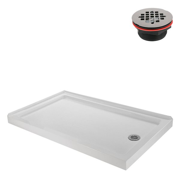 Streamline 60-in x 36-in Glossy White Acrylic Corner Shower Base with Right Hand Drain and ABS Drain Included