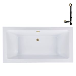 Streamline 66-in x 34-in Glossy White Acrylic Soaking Drop-In Bathtub with Polished Brass External Drain