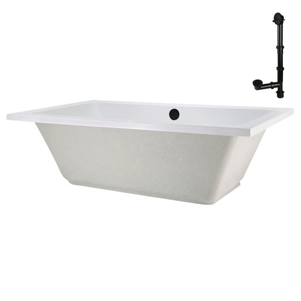 Streamline 72 x 36 x 22.8-in Acrylic Soaking Drop-In Bathtub, Glossy White w/ External Drain, Matte Black