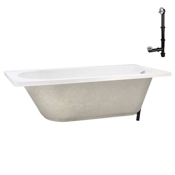 Streamline 72 x 36-in Acrylic Soaking Drop-In Bathtub, Glossy White w/ External Centre Drain, Polished Chrome