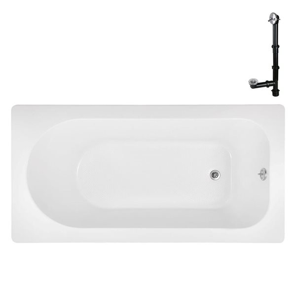 Streamline 72 x 36-in Acrylic Soaking Drop-In Bathtub, Glossy White w/ External Centre Drain, Polished Chrome