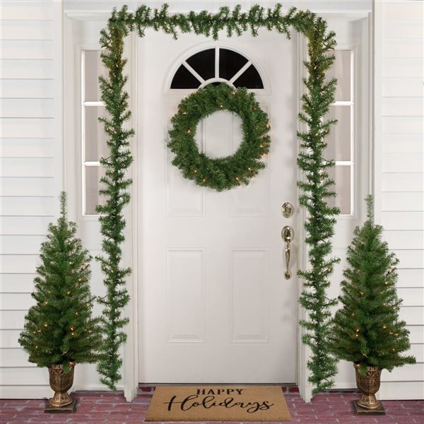 5-Piece Pre-Lit Artificial Wolcott Spruce Christmas Entryway Set