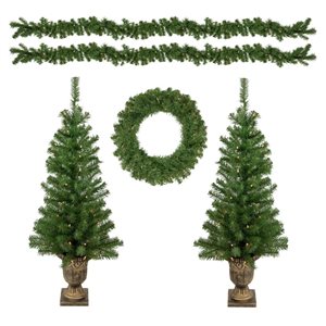 5-Piece Pre-Lit Artificial Wolcott Spruce Christmas Entryway Set