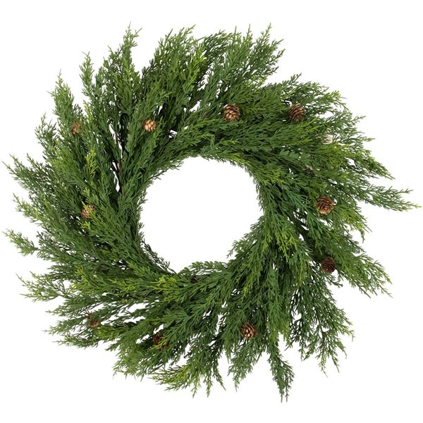 24-in Soft Green Cedar Artificial Christmas Wreath with Pine Cones - Unlit