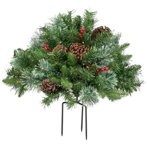 Pre-Lit LED Mixed Cashmere Urn Filler Christmas Garden Stake - 20-in