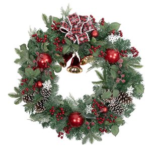 Red Bells and Mixed Foliage Artificial Christmas Wreath - 30-in - Unlit