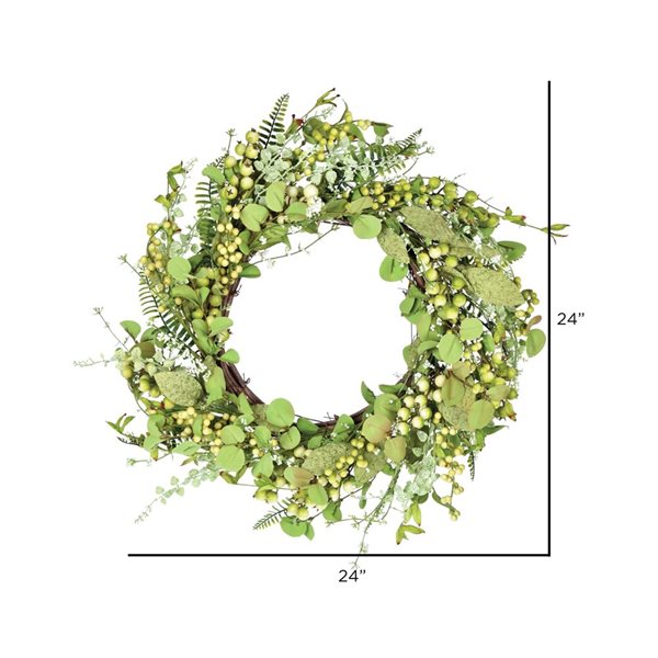 Vickerman 24-in Artificial Green Fern Berry Eucalyptus Wreath