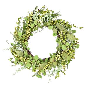 Vickerman 24-in Artificial Green Fern Berry Eucalyptus Wreath