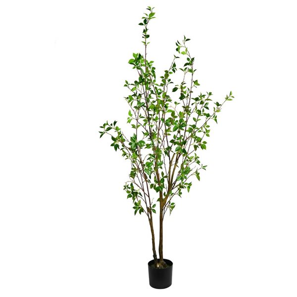 Vickerman 72-in Artificial Potted Baby Leaf Tree in Black Planters Pot