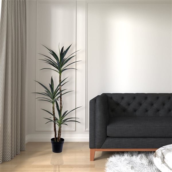 Vickerman 60-in Artificial Green Yucca Tree in 8" Black Planters Pot