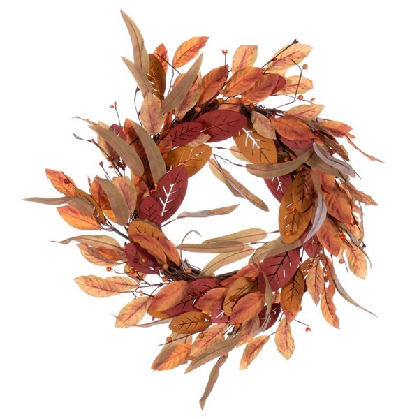 Vickerman 22-in Cream Red Artificial Leaf Wreath FT227122 | RONA