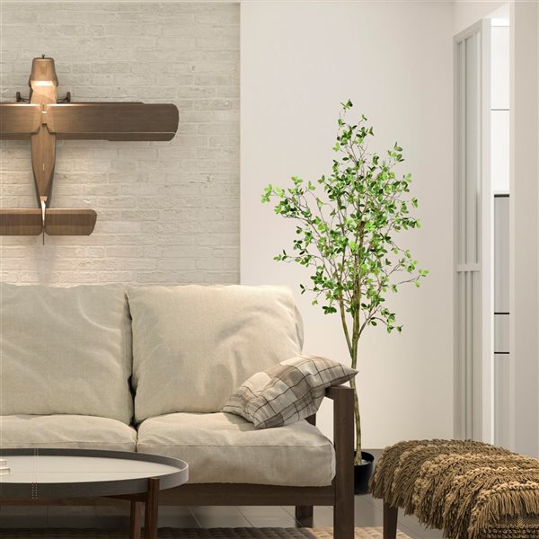 Vickerman 72-in Artificial Milan Leaf Tree in Black Planters Pot