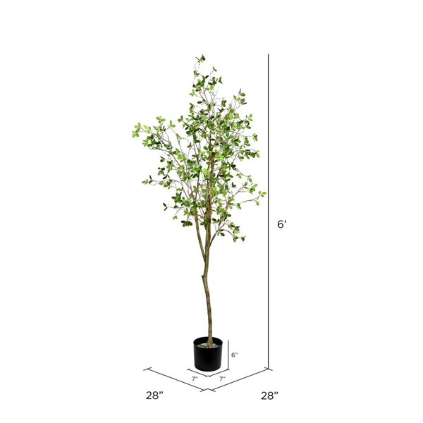 Vickerman 72-in Artificial Milan Leaf Tree in Black Planters Pot