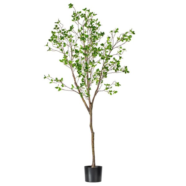 Vickerman 72-in Artificial Milan Leaf Tree in Black Planters Pot
