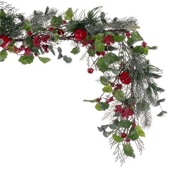 Vickerman 5-ft Green Artificial Holly Pine and Red Jingle Bell Garland