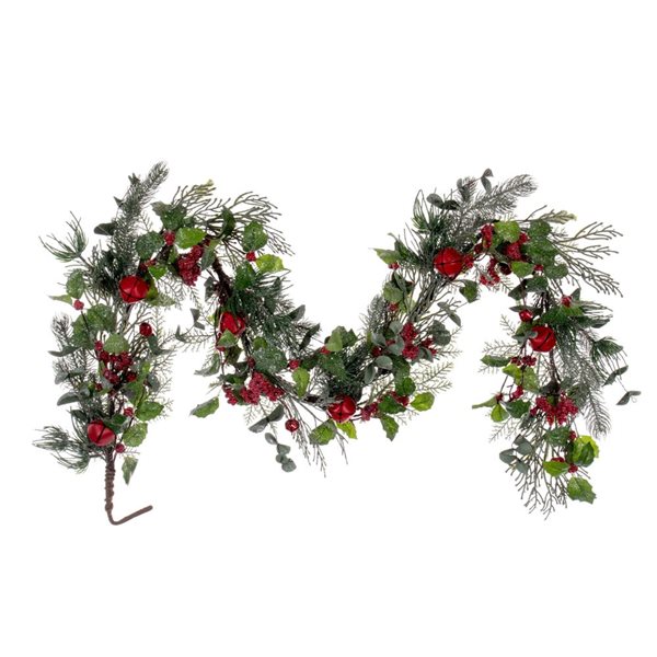 Vickerman 5-ft Green Artificial Holly Pine and Red Jingle Bell Garland