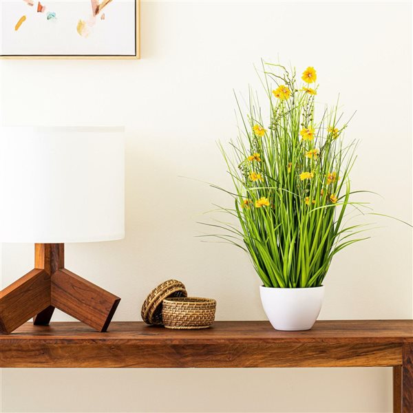 Vickerman 31-ft Artificial Potted Yellow Cosmos and Green Grass
