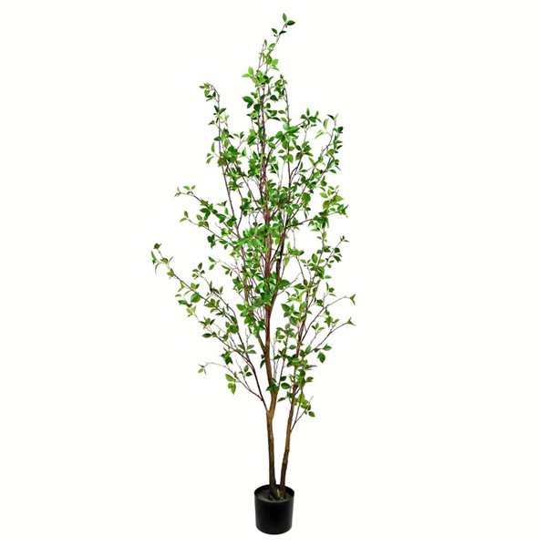 Vickerman 84-in Artificial Potted Baby Leaf Tree in Black Planters Pot