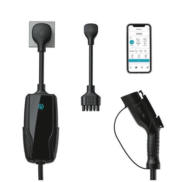 Chargeur de véhicule électrique intelligent portatif Flex-AC de Pion Power niveau 2 32 A noir