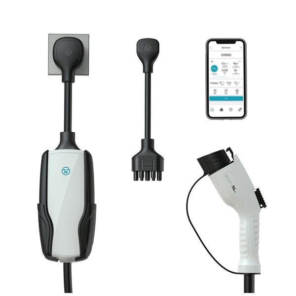 Chargeur de véhicule électrique intelligent portatif Flex-AC de Pion Power niveau 2 32 A blanc