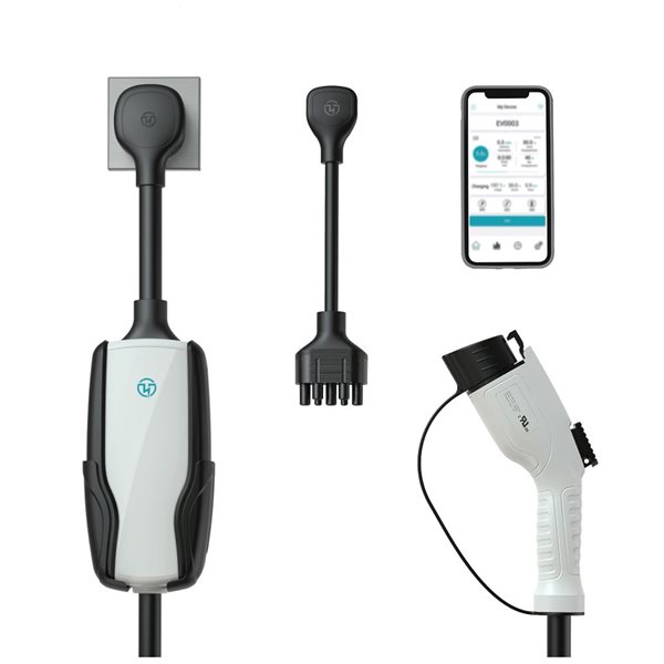 Chargeur de véhicule électrique intelligent portatif Flex-AC de Pion Power niveau 2 40 A blanc